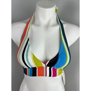Anne Cole Multicolor Stripe Stripe V-Neck Tie Bikini Top XS